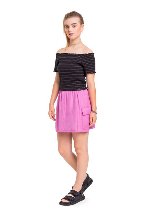 Top Cropped Listrado em Ribana Juvenil (Preto) Gloss