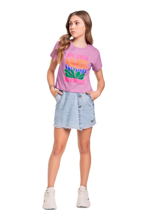 Blusa Manga Curta em Meia Malha Juvenil (Rosa) Gloss