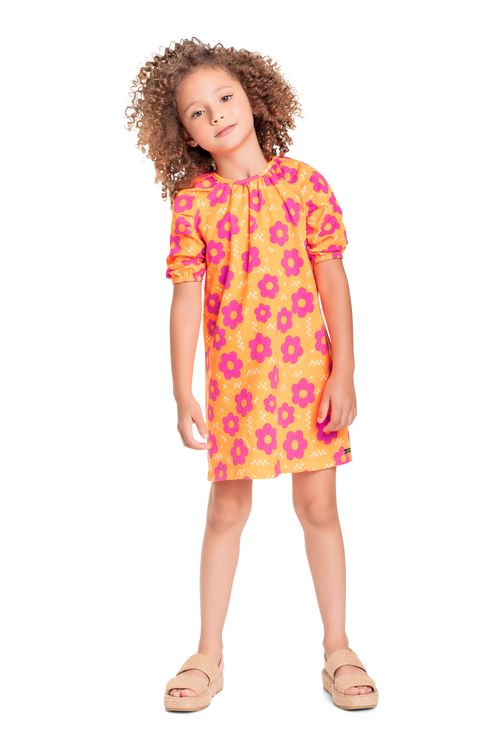 Vestido Infantil em Cotton para Menina (Laranja) Quimby