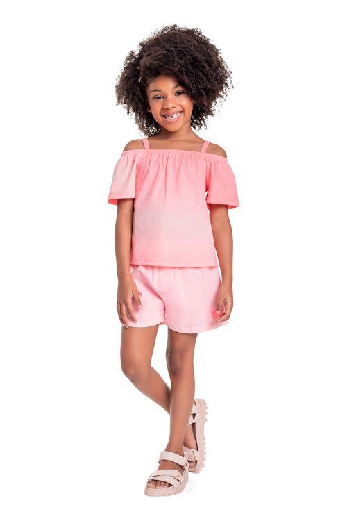 Conjunto Infantil com Bata e Short para Menina (Rosa) Quimby