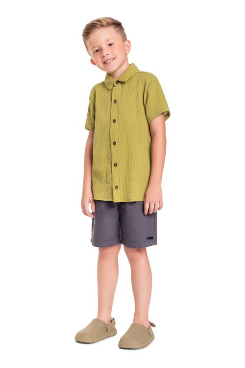 Camisa Infantil em Tecido para Menino (Verde) Quimby