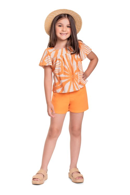 Conjunto Infantil com Bata e Short para Menina (Laranja) Quimby