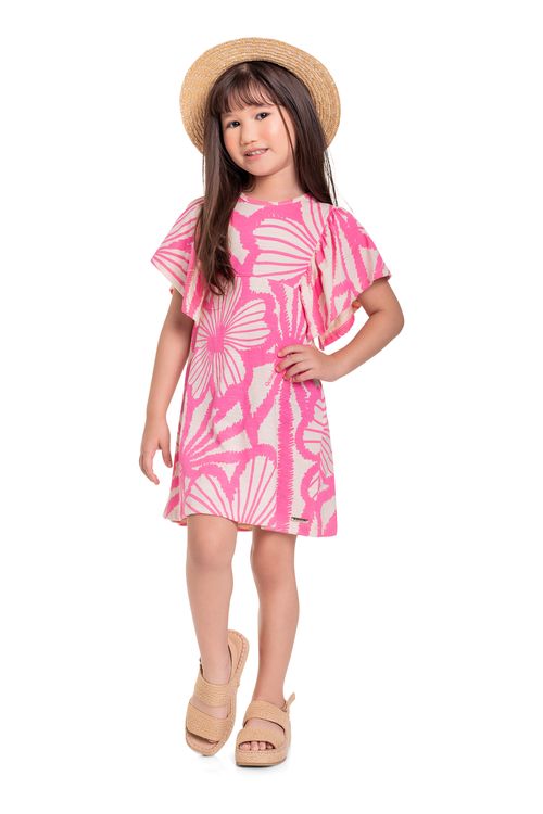 Vestido Infantil em Malha Flamê para Menina (Rosa) Quimby