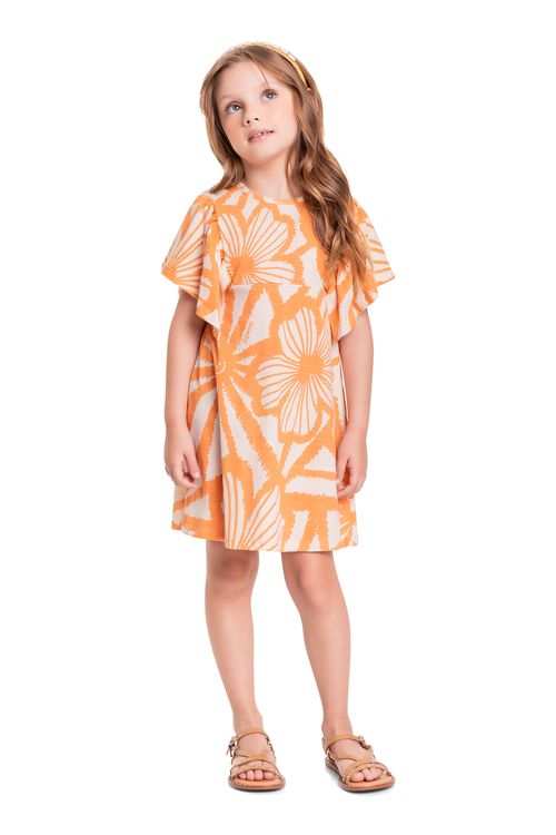 Vestido Infantil em Malha Flamê para Menina (Laranja) Quimby