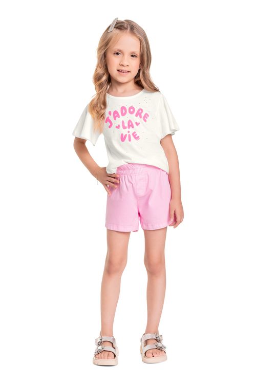 Blusa Infantil em Meia Malha para Menina (Off White) Quimby