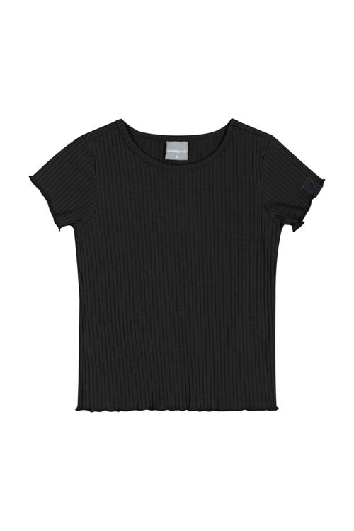 Blusa Básica Infantil em Ribana Canelada para Menina (Preto) Quimby