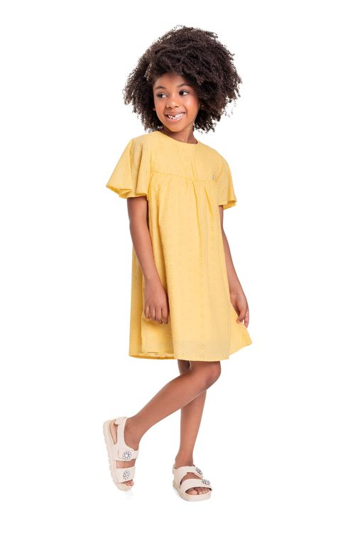 Vestido Infantil em Laise para Menina (Amarelo) Quimby