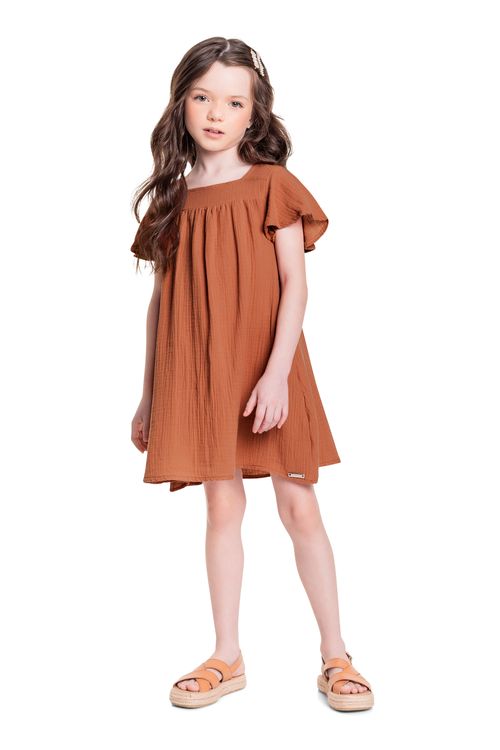 Vestido Infantil em Tecido para Menina (Laranja) Quimby