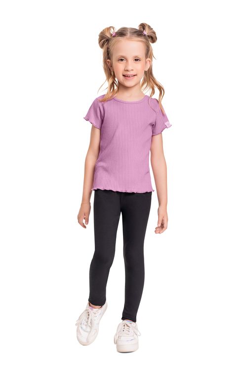 Blusa Básica Infantil em Ribana Canelada para Menina (Roxo) Quimby