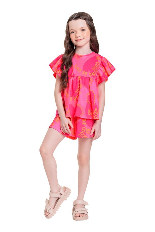 Conjunto Infantil com Bata e Short em Meia Malha para Menina (Rosa) Quimby