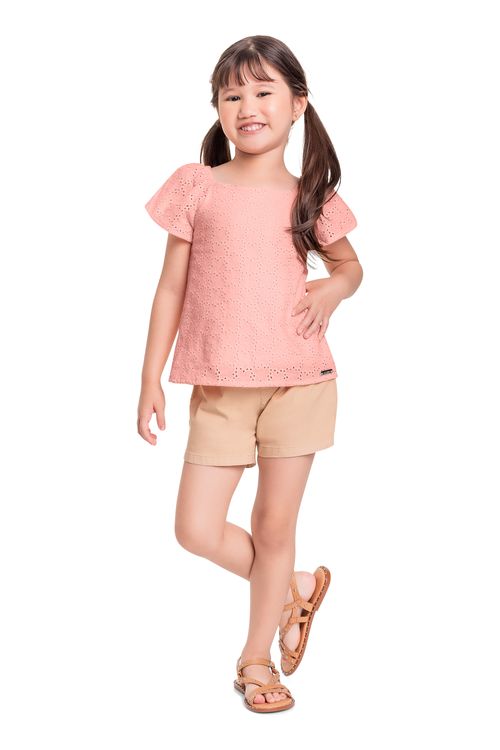 Blusa Infantil em Laise para Menina (Rosa) Quimby