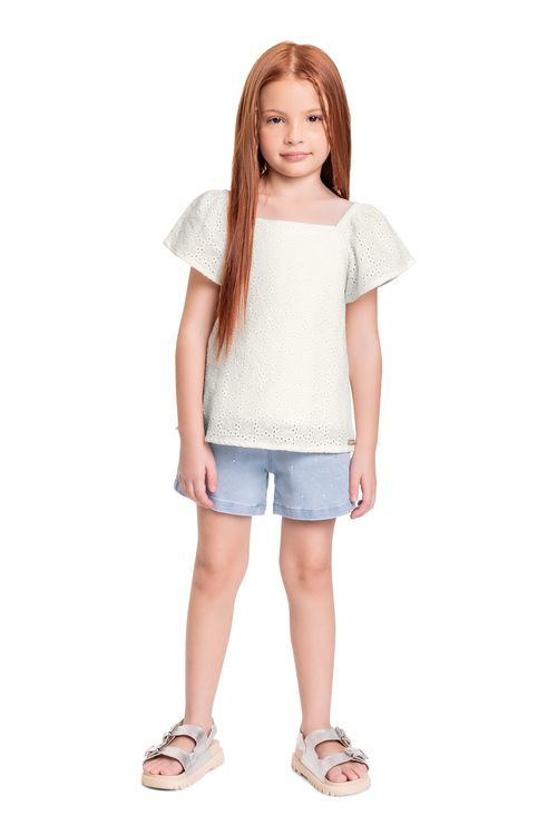 Blusa Infantil em Laise para Menina (Off White) Quimby