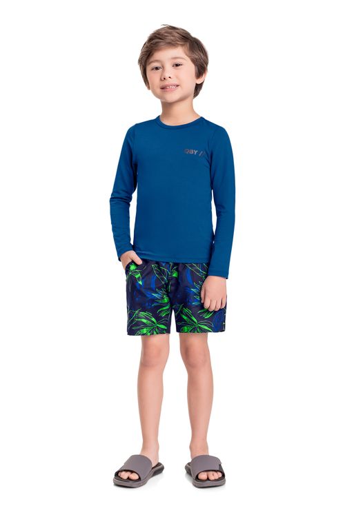 Conjunto Infantil com Camiseta e Sunga FPS+50 para Menino (Azul) Quimby