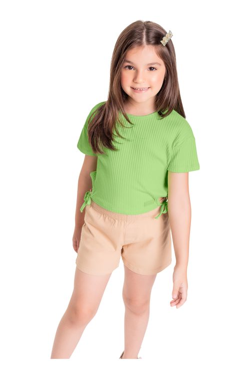 Cropped Infantil em Ribana Canelada para Menina (Verde) Quimby