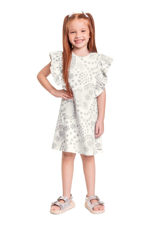 Vestido Infantil em Cotton para Menina (Off White) Quimby