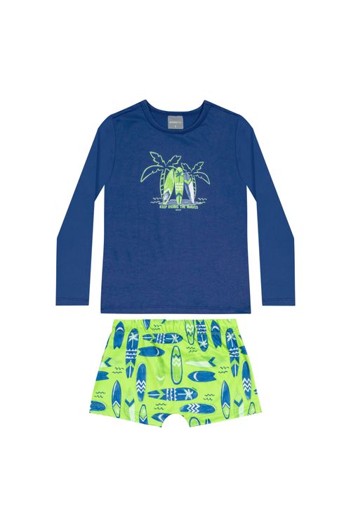 Conjunto Infantil com Camiseta e Sunga FPS+50 para Menino (Azul) Quimby