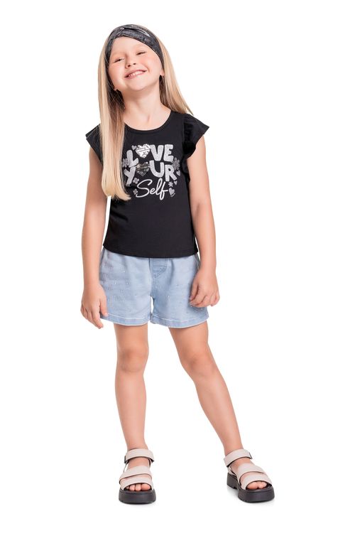 Blusa Infantil em Meia Malha para Menina (Preto) Quimby