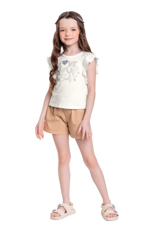 Blusa Infantil em Meia Malha para Menina (Off White) Quimby