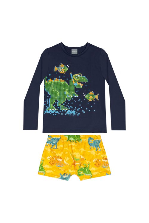 Conjunto Infantil com Camiseta e Sunga FPS+50 para Menino (Azul Marinho) Quimby