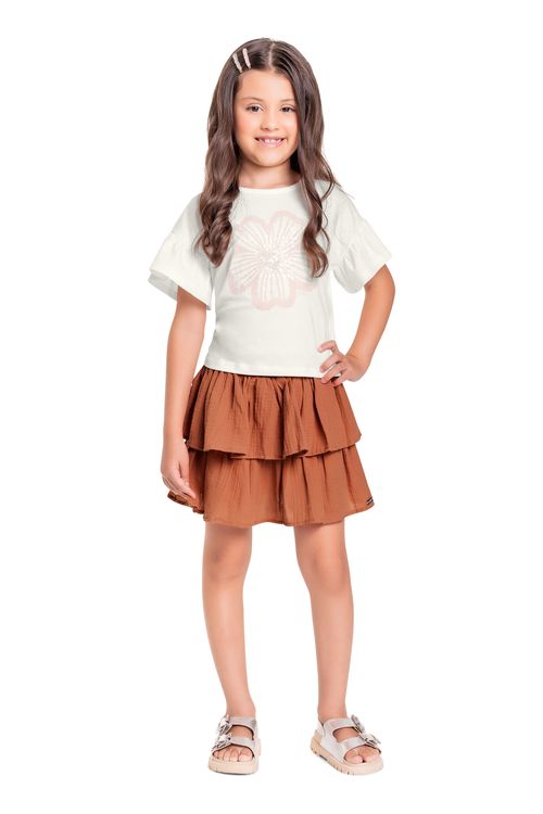 Conjunto Infantil com Blusa e Saia para Menina (Marrom) Quimby