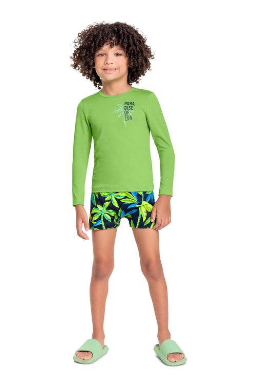 Conjunto Infantil com Camiseta e Sunga FPS+50 para Menino (Verde) Quimby