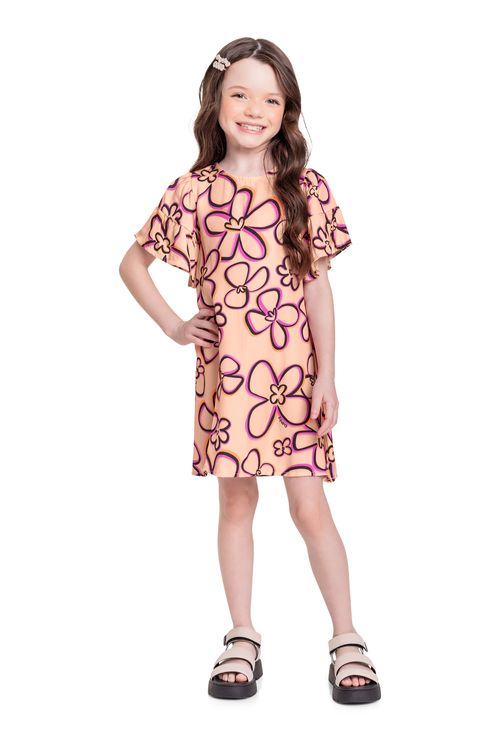 Vestido Infantil em Viscose para Menina (Laranja) Quimby