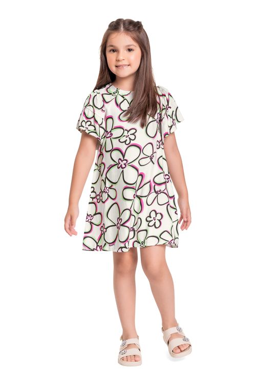 Vestido Infantil em Viscose para Menina (Off White) Quimby