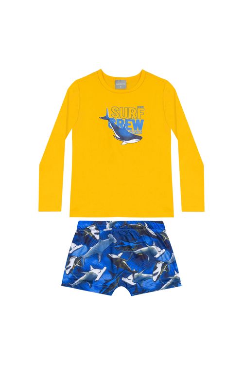 Conjunto Infantil com Camiseta e Sunga FPS+50 para Menino (Amarelo) Quimby