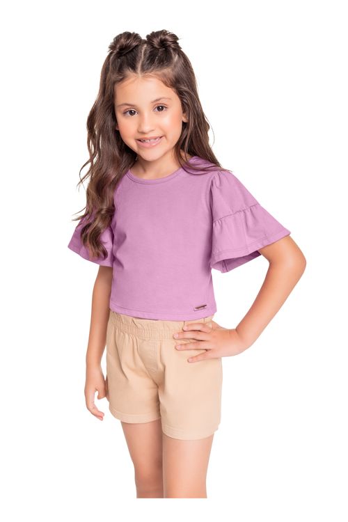 Blusa Cropped Infantil em Meia Malha para Menina (Roxo) Quimby