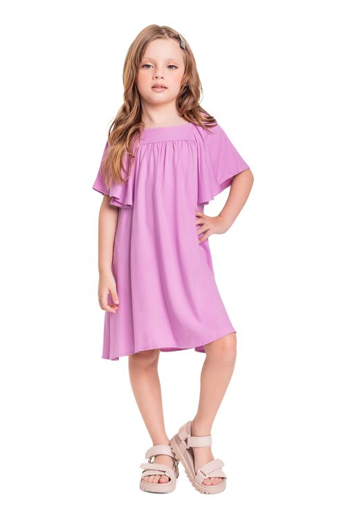 Vestido Infantil em Viscose Sarjada para Menina (Roxo) Quimby