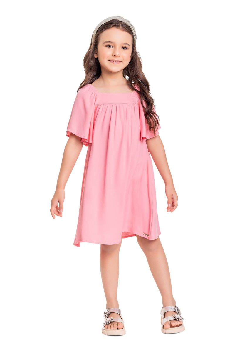 Vestido-Infantil-em-Viscose-Sarjada-para-Menina--Rosa--Quimby