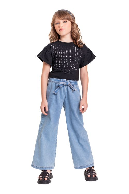 Cropped Infantil em Cotton para Menina (Preto) Quimby