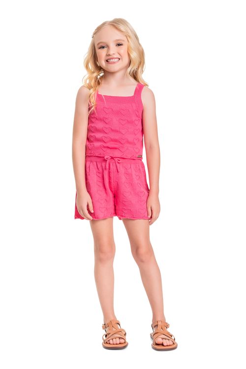 Conjunto Infantil com Cropped e Short em Tricô para Menina (Rosa) Quimby