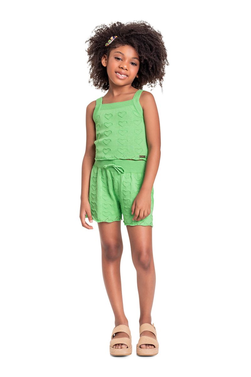 Conjunto-Infantil-com-Cropped-e-Short-em-Trico-para-Menina--Verde--Quimby