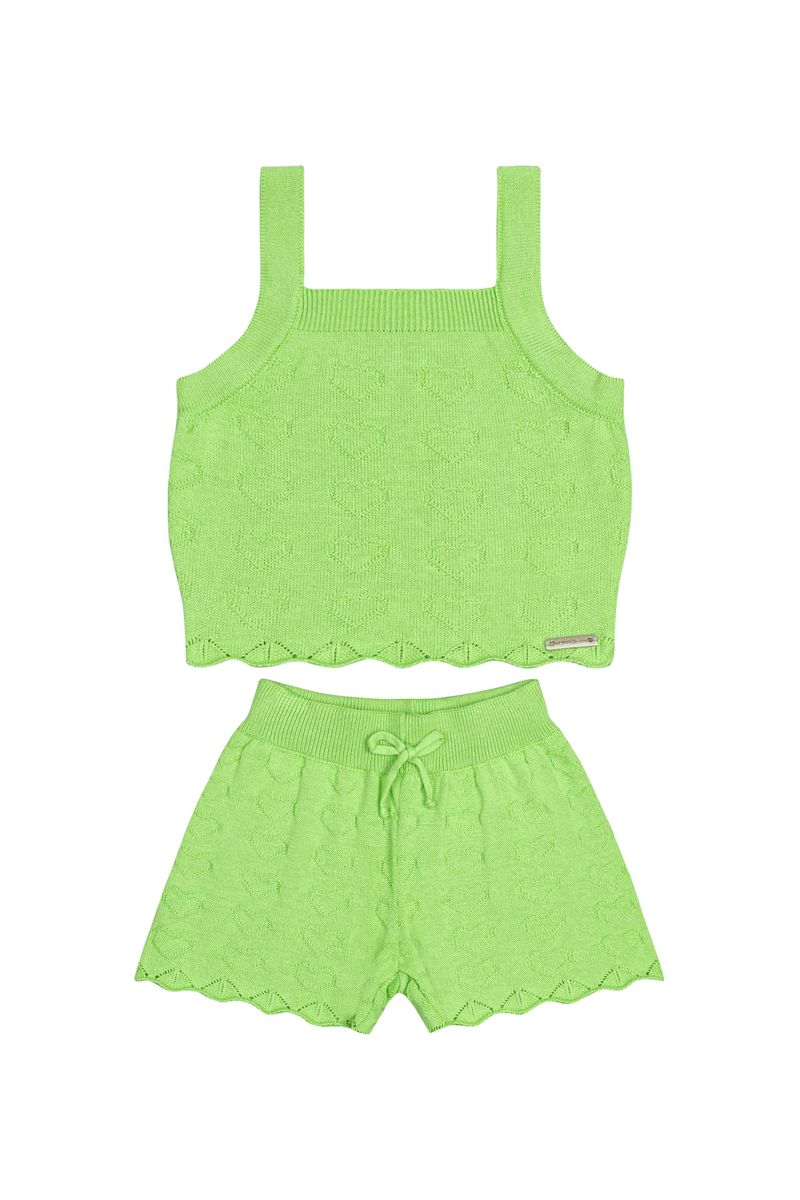 Conjunto-Infantil-com-Cropped-e-Short-em-Trico-para-Menina--Verde--Quimby