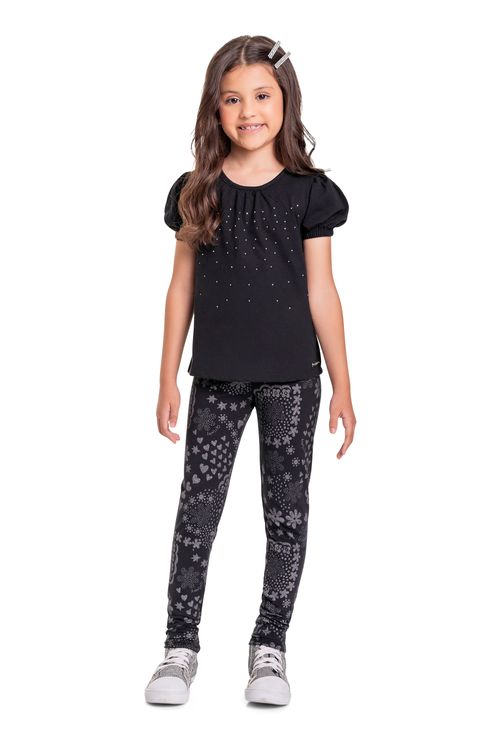 Conjunto Infantil com Bata e Legging para Menina (Preto) Quimby