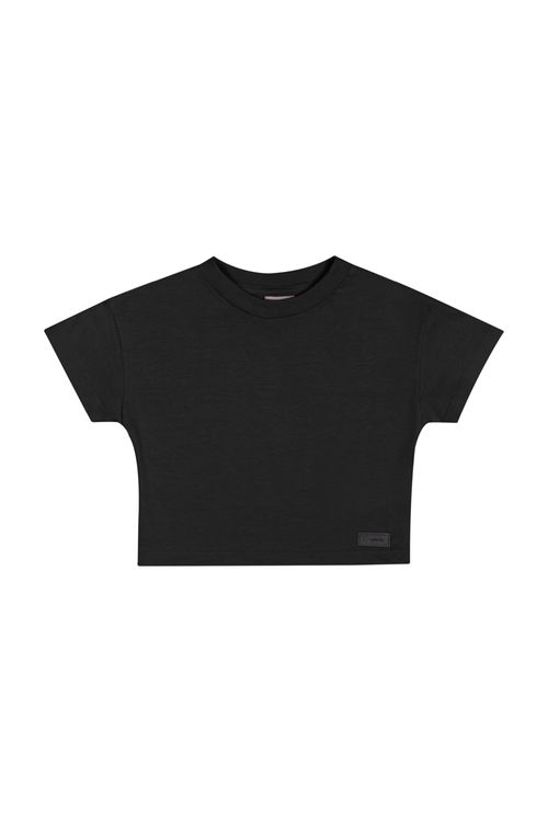 Cropped Básico Infantil em Meia Malha para Menina (Preto) Quimby