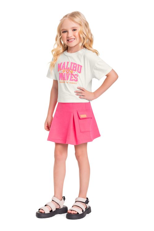 Conjunto Infantil com Cropped e Saia para Menina (Off White) Quimby