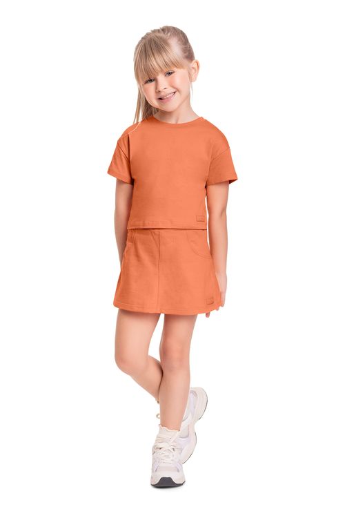 Cropped Básico Infantil em Meia Malha para Menina (Laranja) Quimby