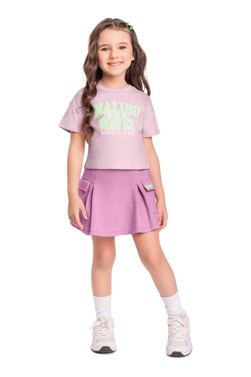 Conjunto Infantil com Cropped e Saia para Menina (Roxo) Quimby