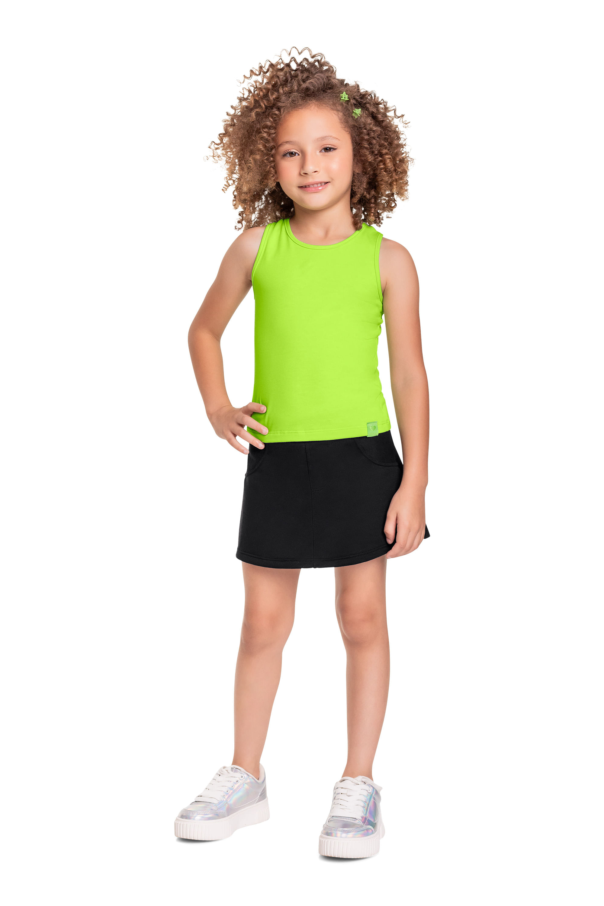 Cropped Básico Infantil em Ribana para Menina (Verde) Quimby
