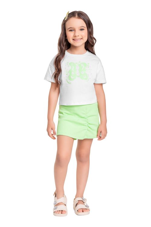 Conjunto Infantil com Cropped e Short-Saia para Menina (Branco) Quimby