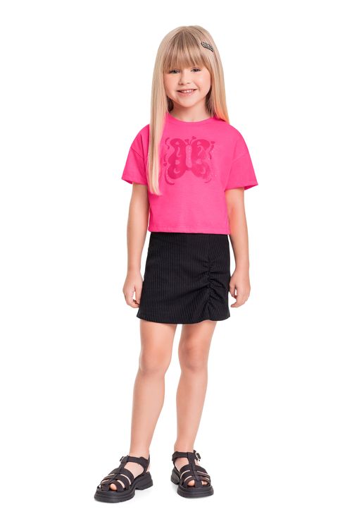 Conjunto Infantil com Cropped e Short-Saia para Menina (Rosa) Quimby