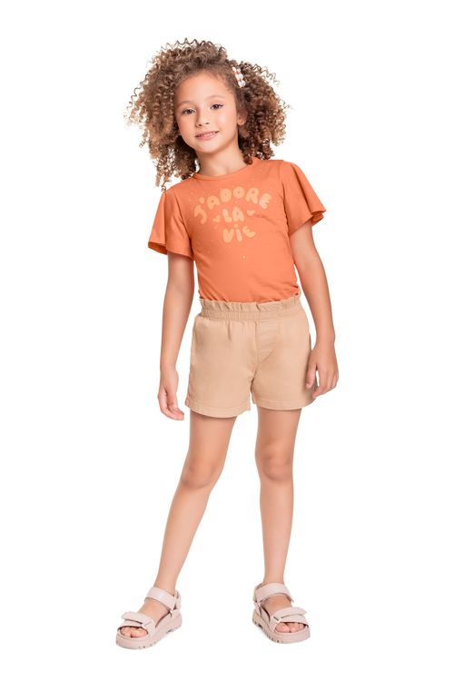 Short Infantil em Sarja para Menina (Marrom) Quimby