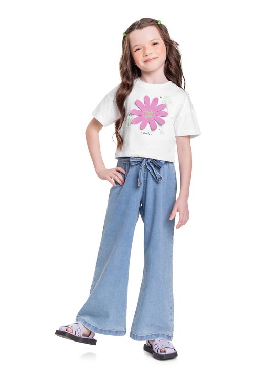 Blusa Cropped Infantil em Meia Malha para Menina (Branco) Quimby