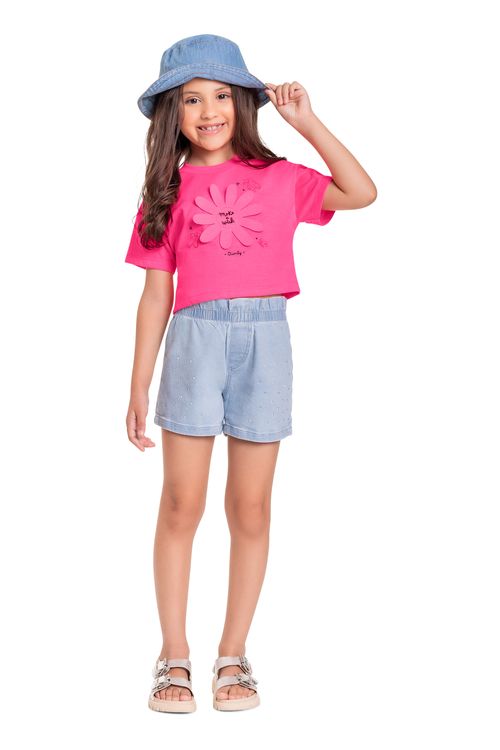 Blusa Cropped Infantil em Meia Malha para Menina (Rosa) Quimby