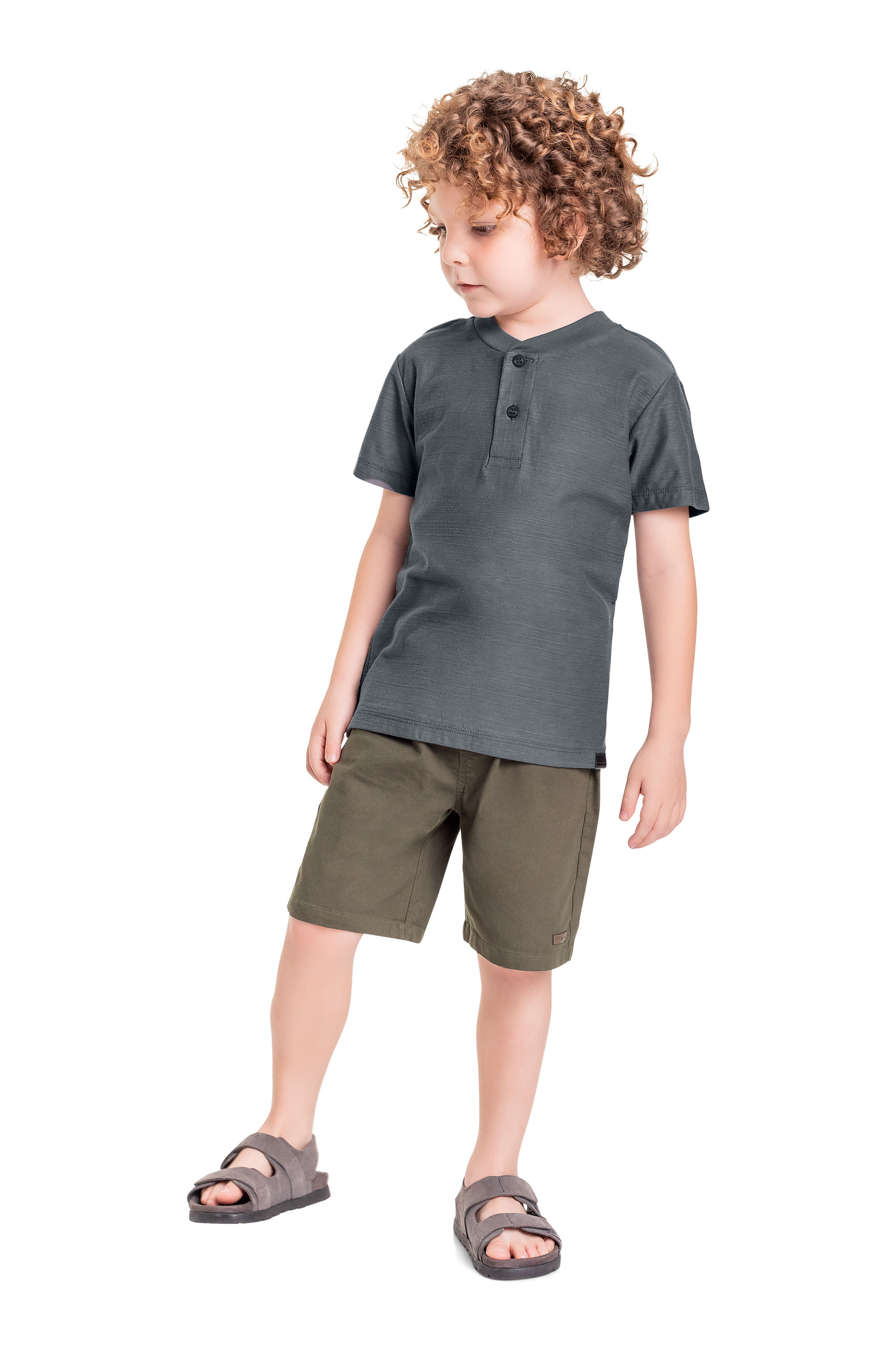 Camiseta Portuguesa Infantil em Malha Flamê para Menino (Cinza) Quimby