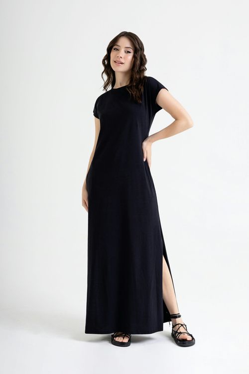 Vestido Longo Básico em Meia Malha (Preto) Just Basic