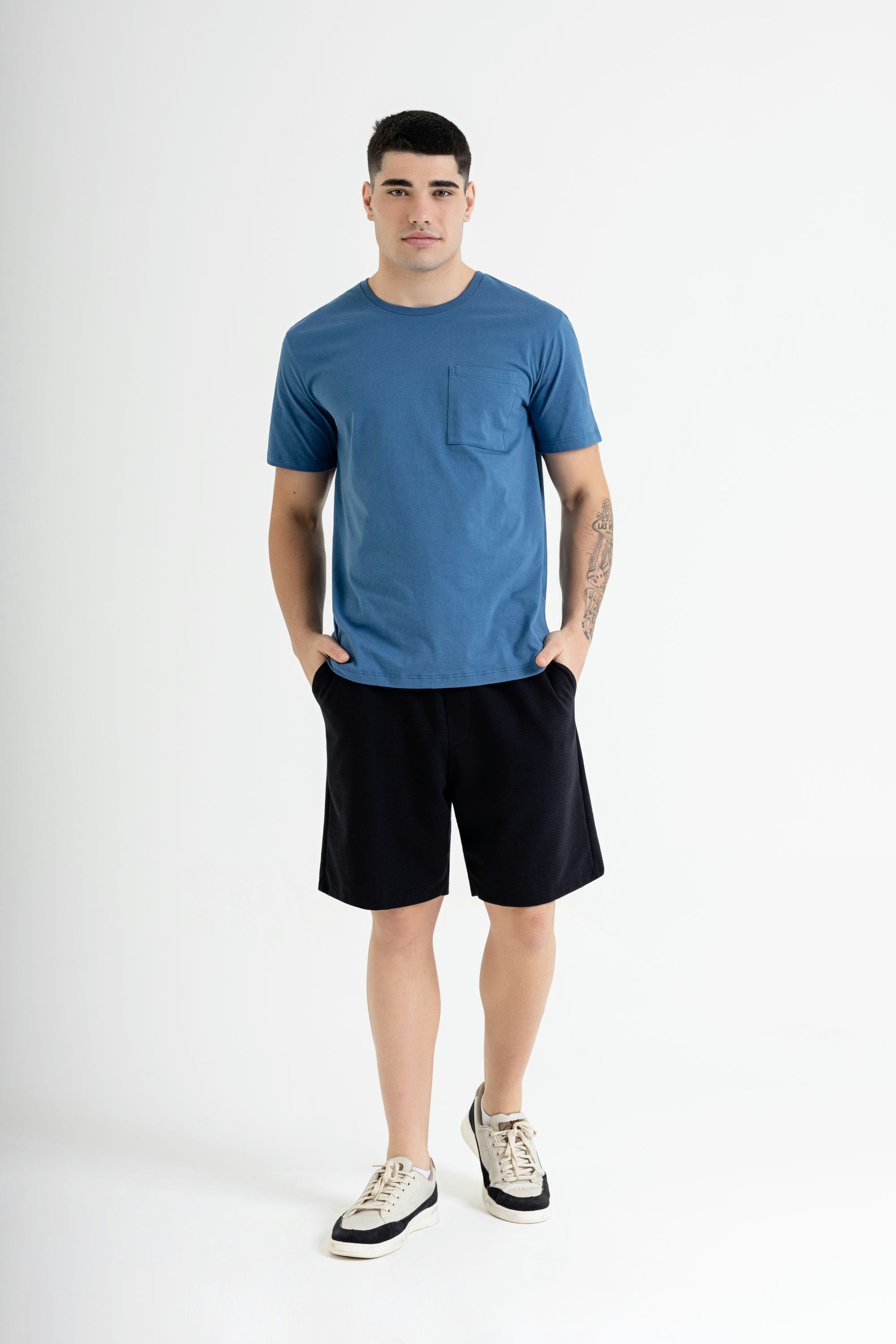Camiseta Masculina em Meia Malha (Azul) Just Basic