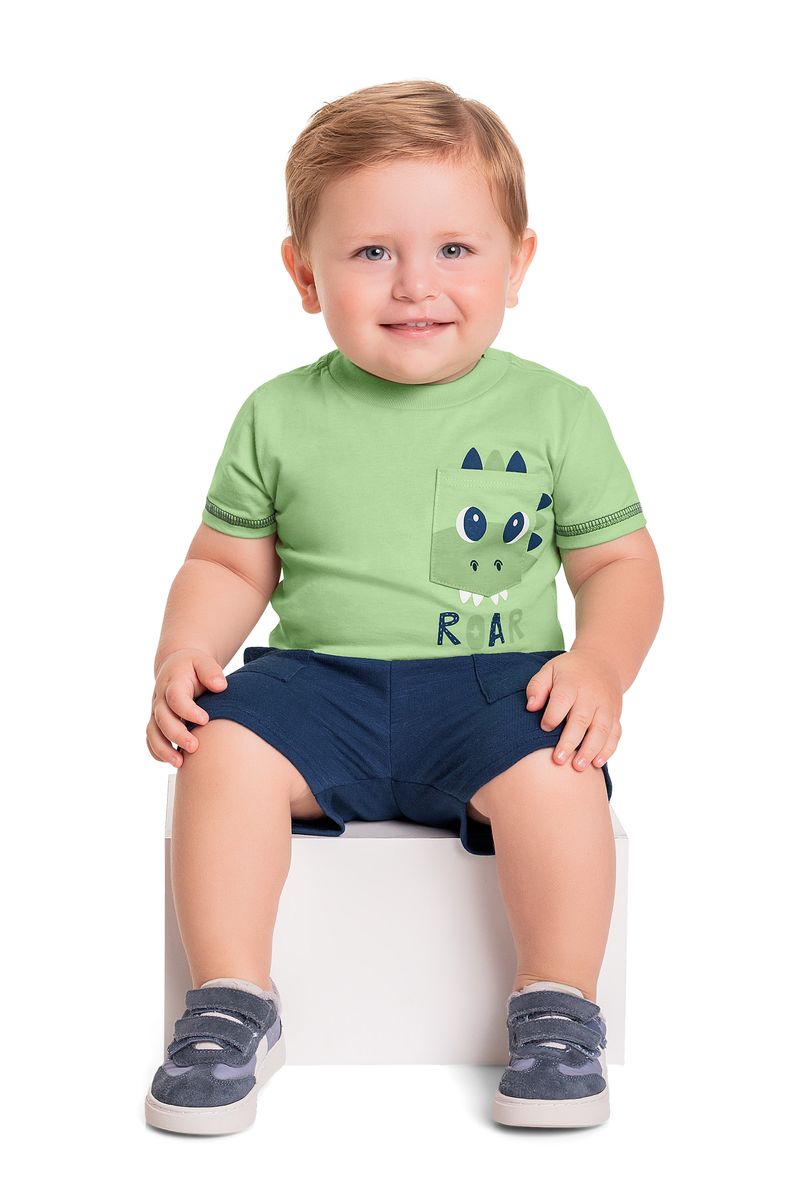Conjunto-com-Camiseta-e-Bermuda-para-Bebe-Menino--Verde--Quimby